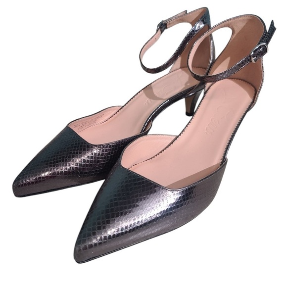 J. Crew Collection pointed-toe heels in metallic snake-embossed leather Size 10 - Picture 1 of 9